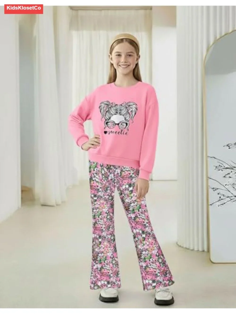 Girls Sweatshirt and Flared Pants Set Cotton Blend 2 Piece Outfit